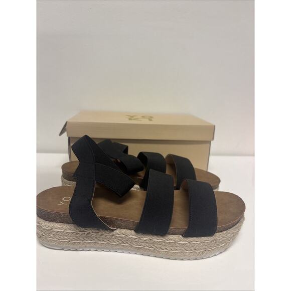 NWT Yoki Womens Black Beige Tan Ankle Strap Sandals Sz 7.5 Neutr Chunky Platform - Picture 6 of 7